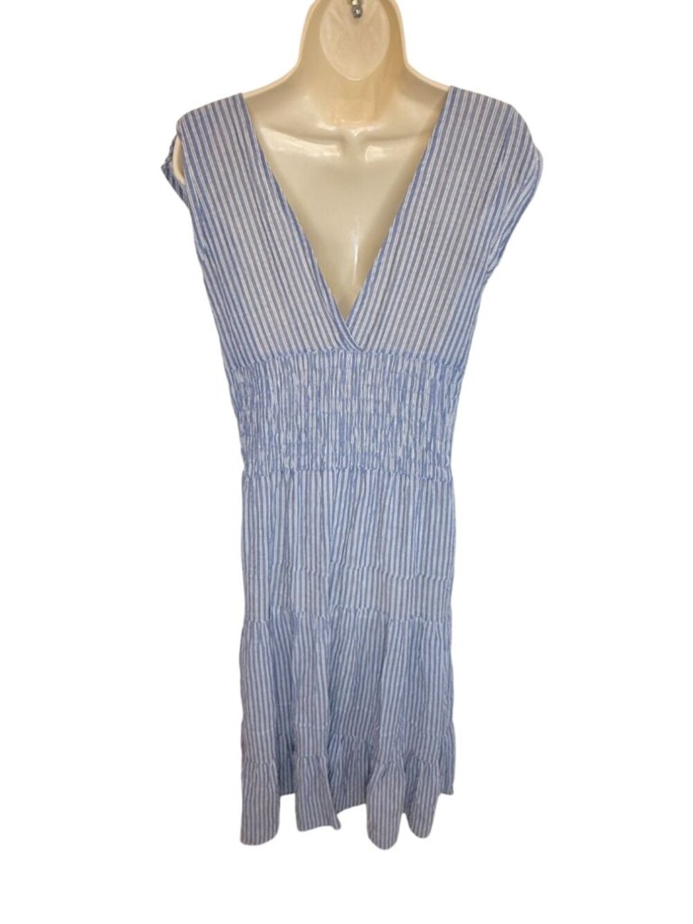 Felicitie Smocked Cotton Dress - Blue Stripe - Size S - Picture 6 of 8